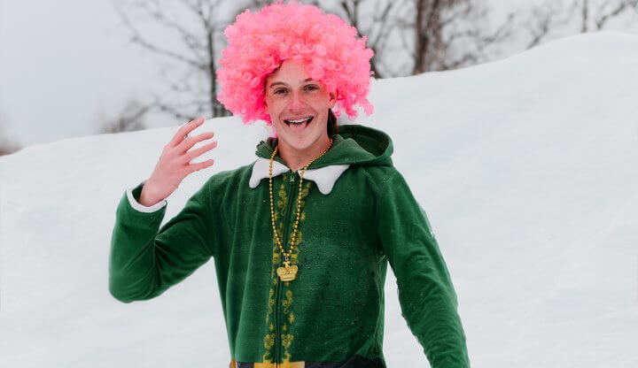 Boy in Irish Outfit with Pink Wig