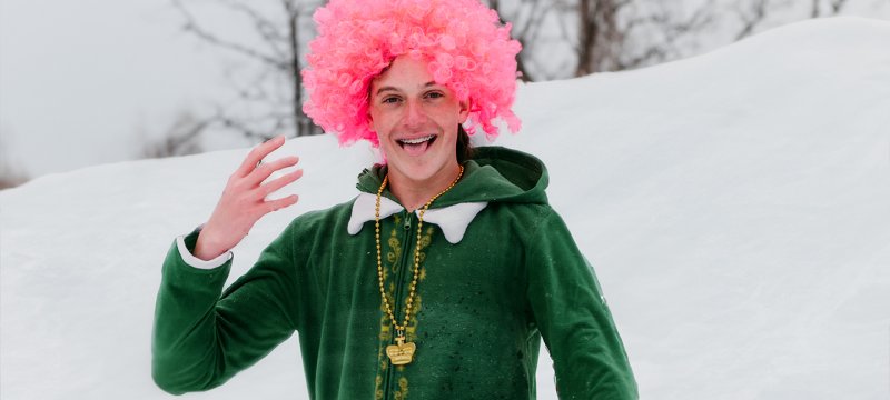 Boy in Irish Outfit with Pink Wig