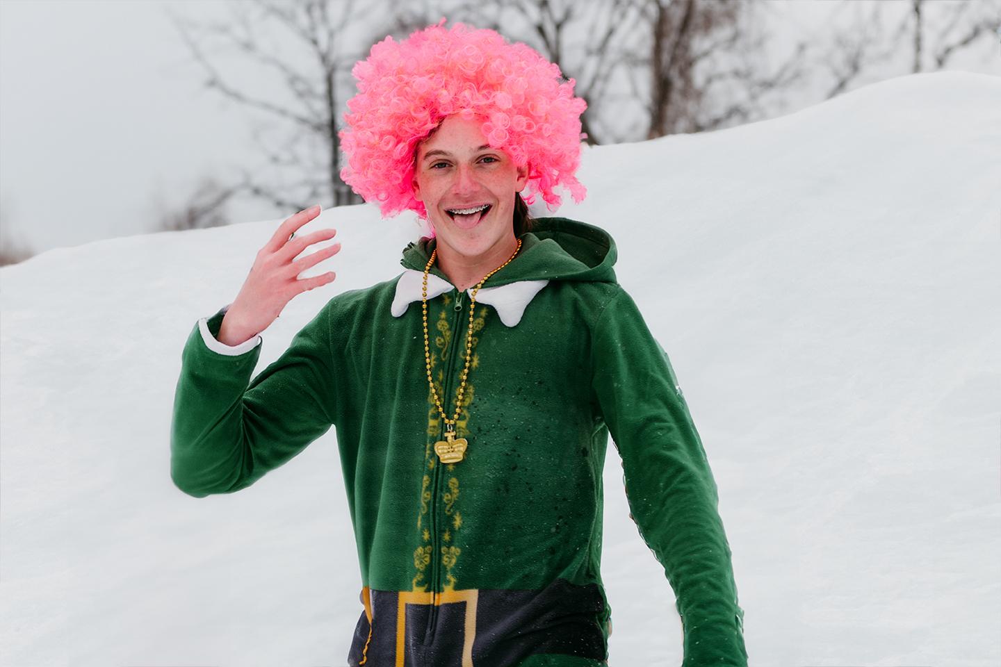 Boy in Irish Outfit with Pink Wig